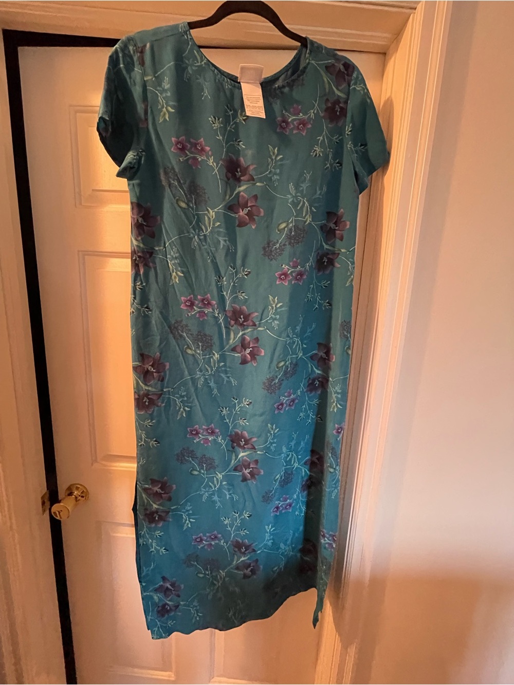 per una Teal Floral Short-Sleeve Maxi Dress
